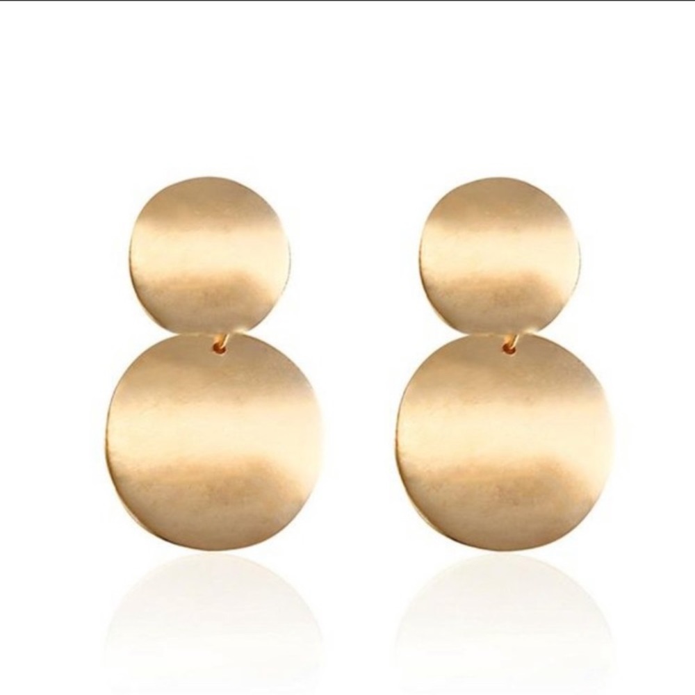 Minimalist Gold Tone Disc Dangle Earrings - Picture 3 of 5